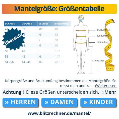 mantelgrößen liste